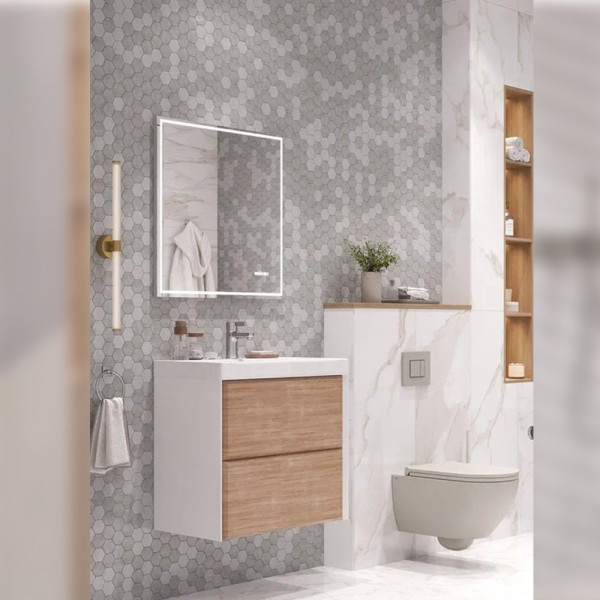 Тумба с раковиной подвесная Velvex Gesso tp.GES.9696.70.2Y белый матовый/дуб сонома, 70 см. Фото 5