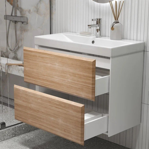 Тумба с раковиной подвесная Velvex Gesso tp.GES.9696.80.2Y белый матовый/дуб сонома, 80 см. Фото 4