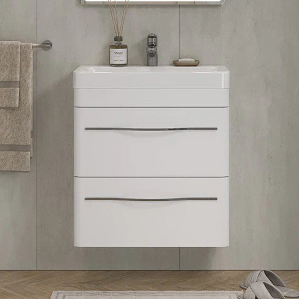 Тумба с раковиной подвесная Velvex Jill tp.JIL.9595.60.2Y белый матовый, 60 см. Фото 3