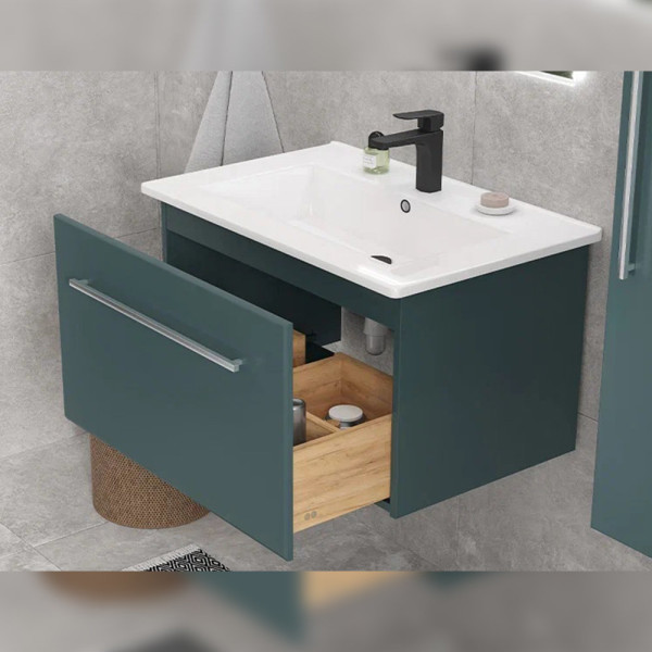 Тумба с раковиной подвесная Velvex Posse tp.POS.OSK.75.1Y верде/дуб золотой, 75 см. Фото 3