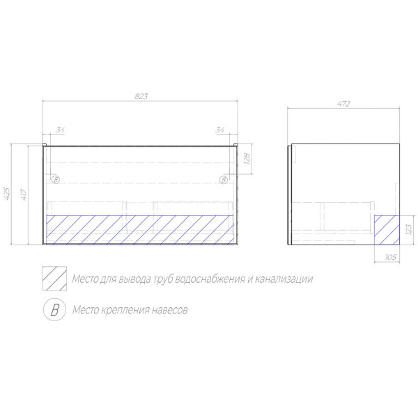 Тумба с раковиной подвесная Velvex Posse tp.POS.OSK.85.1Y верде, 85 см. Фото 2