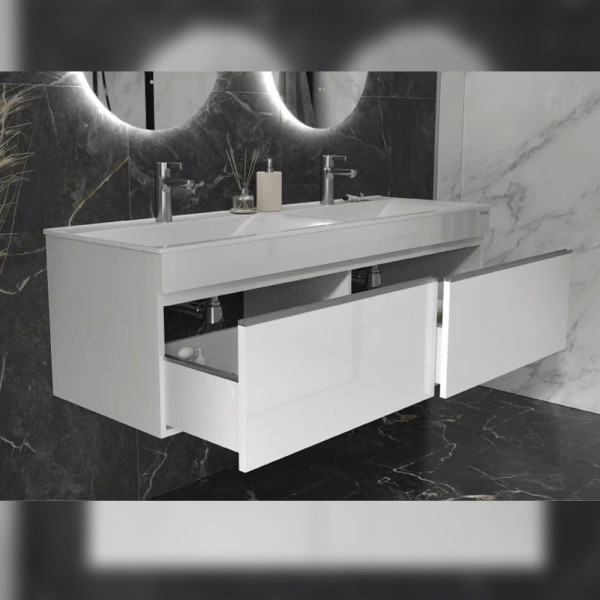 Тумба с раковиной подвесная Velvex Pulsus tp.PUL.PUL.140.2Y белый глянец, 140 см. Фото 4