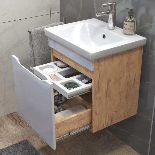 Тумба с раковиной подвесная VIGO Grani 028 дуб золотой, 50 см. Фото 4