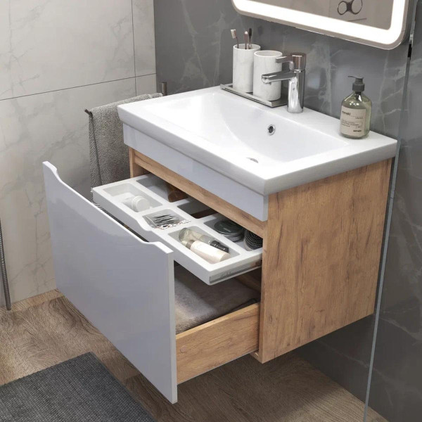 Тумба с раковиной подвесная VIGO Grani 165 дуб золотой, 70 см. Фото 4