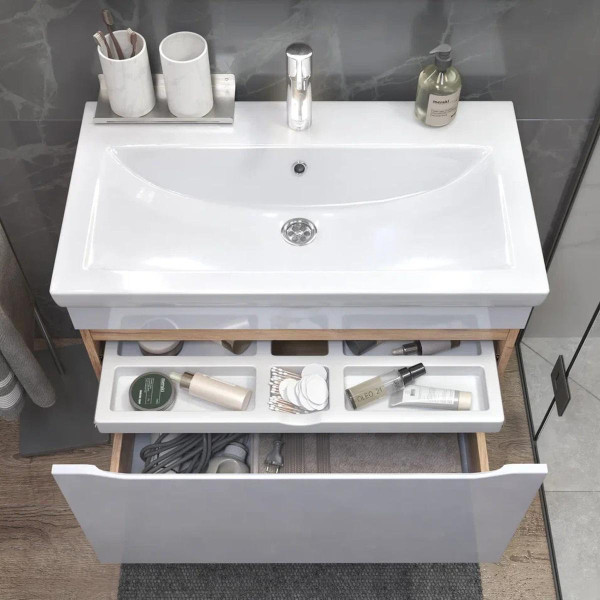 Тумба с раковиной подвесная VIGO Grani 166 дуб золотой, 80 см. Фото 5