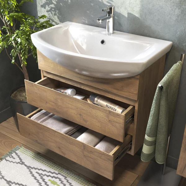 Тумба с раковиной подвесная VIGO Wing tp.WIN.BAL.60.2Y дуб золотой, 60 см. Фото 5