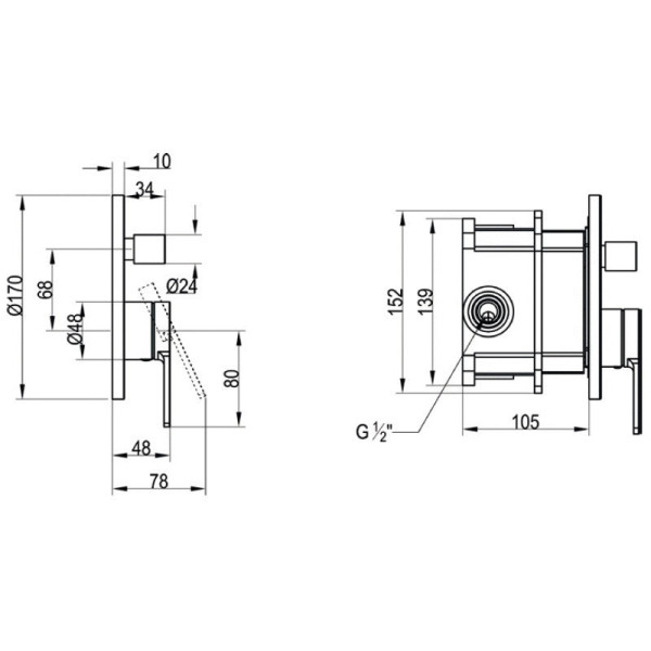 TVS10335300061 ARCHITECTURA Смеситель настенный, однорычажный, с переключателем, скрытого монтажа, хром (ДО ОКОНЧАНИЯ ОСТАТКОВ). Фото 2