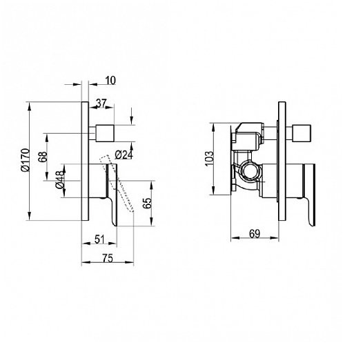 TVS10435300061 O.NOVO Однорычажный смеситель скрытого монтажа с автоматическим переключателем, хром (ДО ОКОНЧАНИЯ ОСТАТКОВ). Фото 2