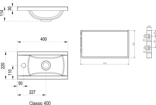 Умывальник CLASSIC 400 белый с отверстиями (СНЯТ С ПРОИЗВОДСТВА, продаем из наличия). Фото 3