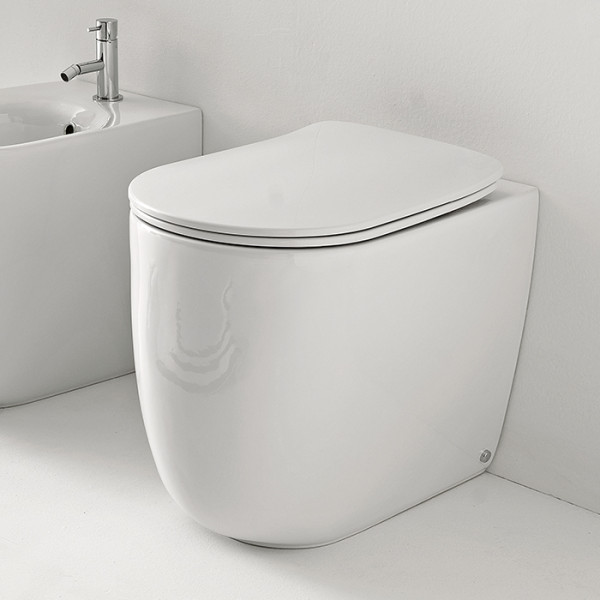 Унитаз безободковый пристенный 55х35 см, с креплениями WB5N, цвет: белый глянцевый. Фото 1