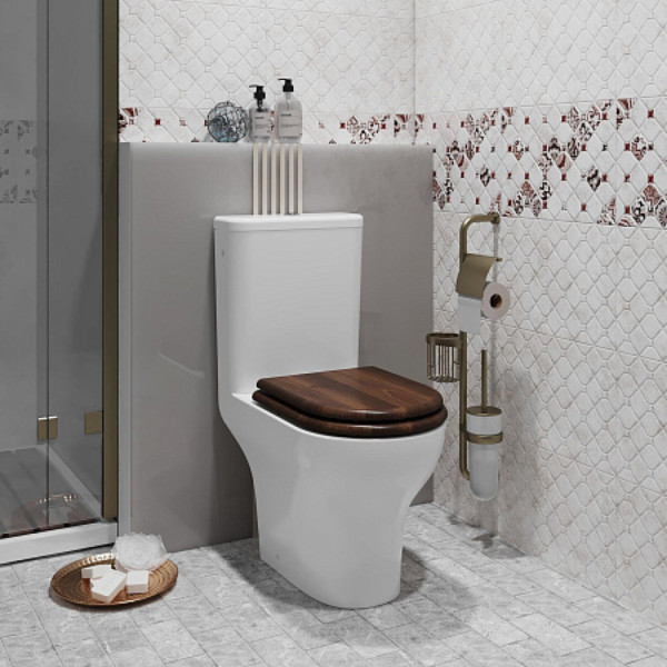 Унитаз-компакт OPADIRIS Палермо OS24722N безободковый, сиденье светлый орех, крышка бачка керамика. Фото 3