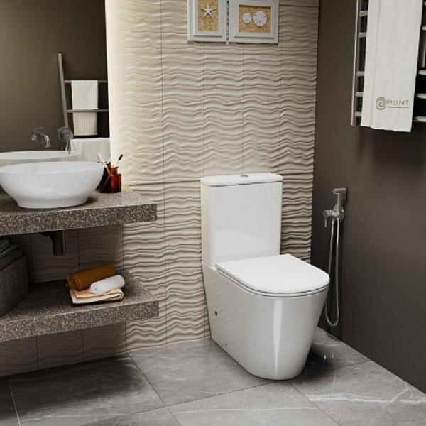 Унитаз-компакт Point Сатурн безободковый, белый, сиденье дюропласт микролифт быстросъем., PN42901. Фото 8