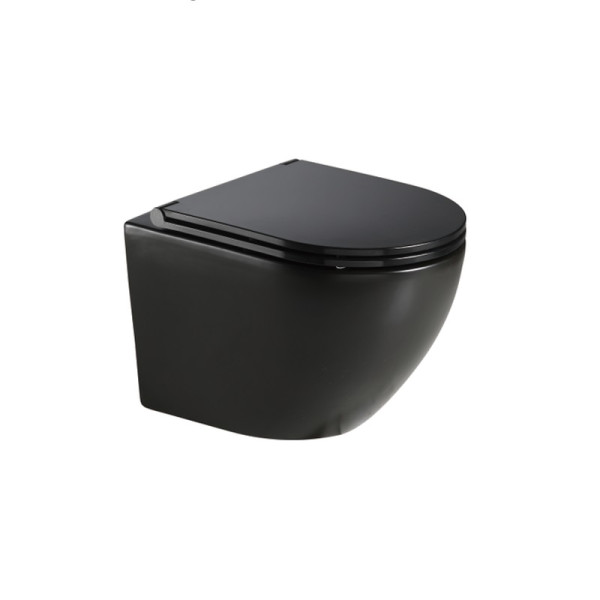 Унитаз подвесной Azario Grado 490х370х360 безободковый с сиденьем микролифт, черный матовый (AZ-0046-MB). Фото 1