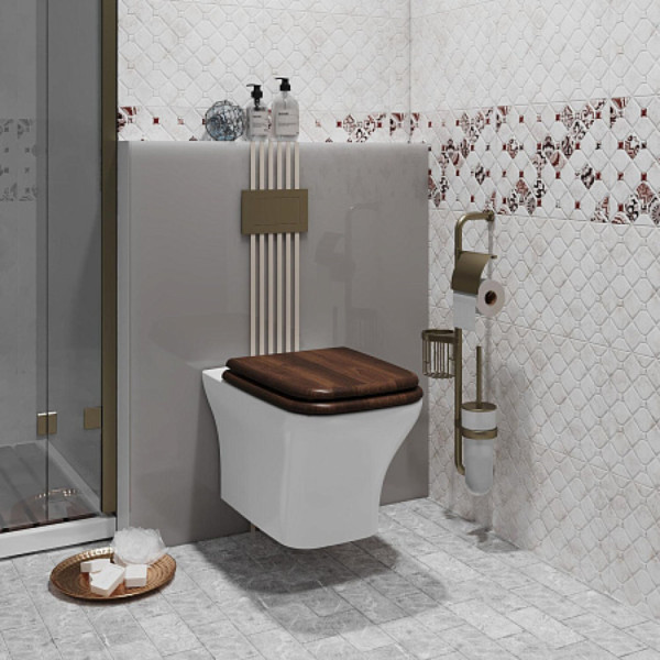 Унитаз подвесной OPADIRIS Кантара OS74712A безободковый, сиденье антикварный орех. Фото 3