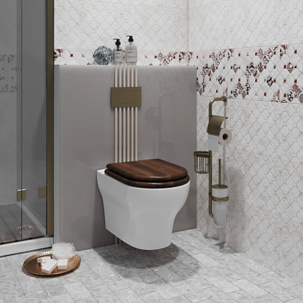 Унитаз подвесной OPADIRIS Лоренцо OS41712A безободковый, сиденье антикварный орех. Фото 3