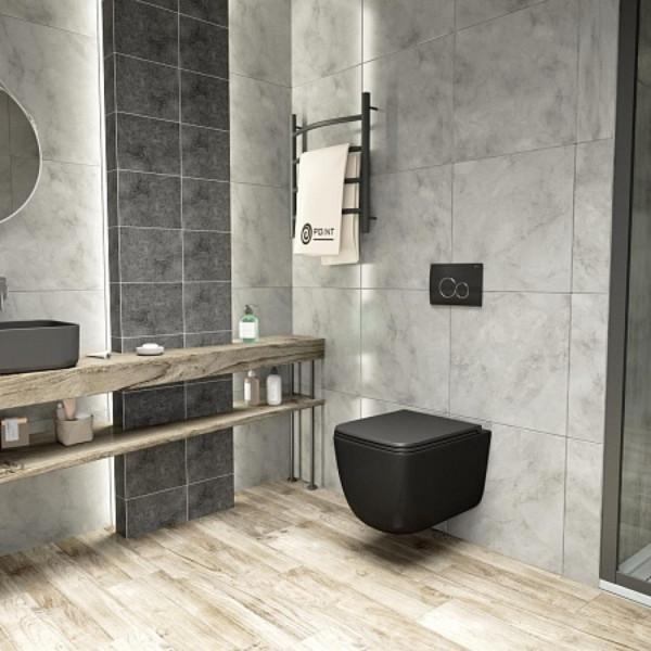 Унитаз подвесной Point Меркурий безободковый, черн мат сиденье дюропласт микролифт б-съем PN41831BM. Фото 8