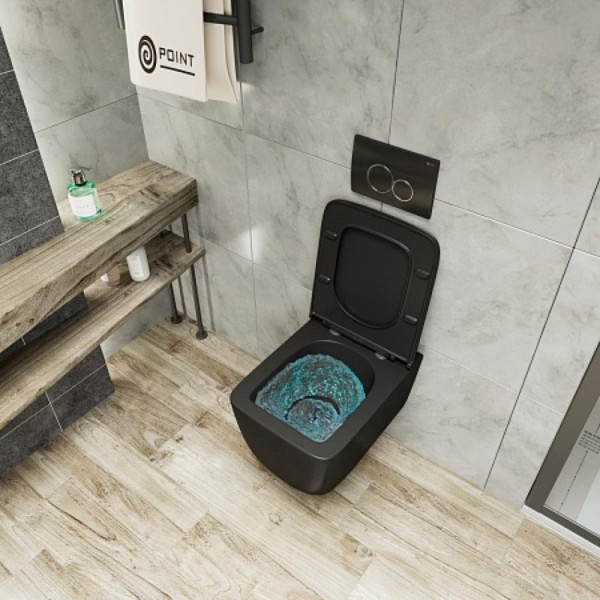 Унитаз подвесной Point Меркурий безободковый, черн мат сиденье дюропласт микролифт б-съем PN41831BM. Фото 9