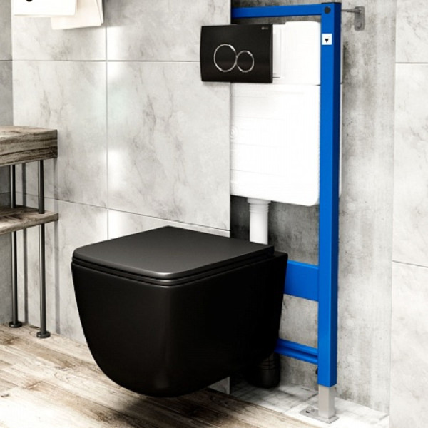 Унитаз подвесной Point Меркурий безободковый, черн мат сиденье дюропласт микролифт б-съем PN41831BM. Фото 10