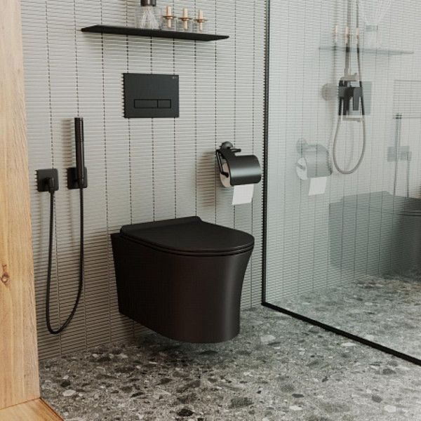 Унитаз подвесной Point Вега безободковый, черн мат сиденье дюропласт микролифт быстросъем PN41711BM. Фото 6