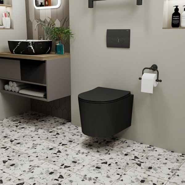 Унитаз подвесной Point Веста безободковый, черн мат сиденье дюропласт микролифт быстросъем PN41701BM. Фото 6