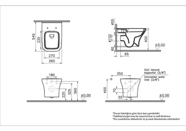 Унитаз Vitra Zentrum Square 7484B003-0075, подвесной, безободковый. Фото 3