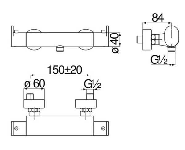UP94030BM UP термостатический смеситель для душа, матовый черный. Фото 2