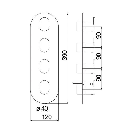 UP94104BM UP термостатический смеситель для ванны 4 выхода (внешняя часть), матовый черный. Фото 2