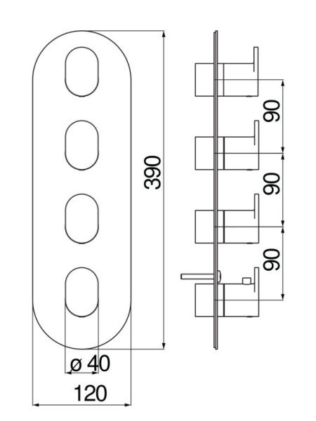 UP94104CR UP термостатический смеситель для ванны 4 выхода (внешняя часть). Фото 2