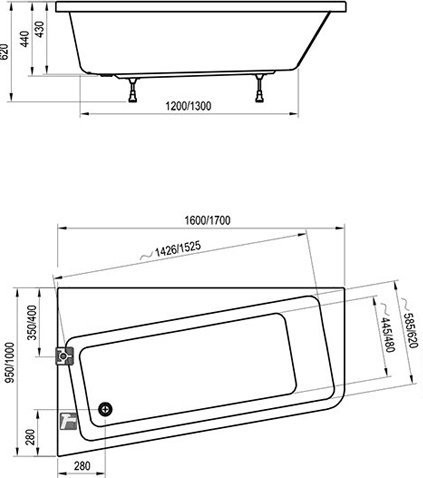 Ванна 10° 170х100 L белая. Фото 3