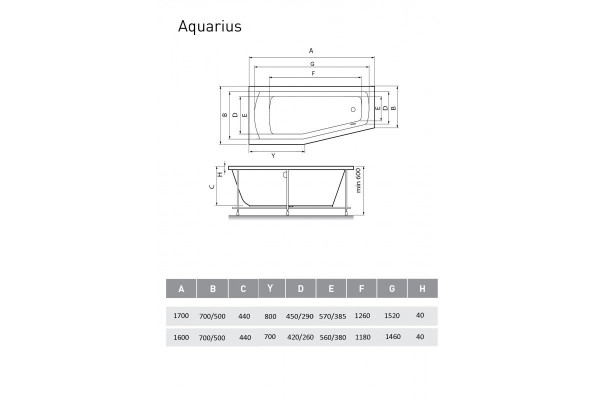 Ванна акриловая левосторонняя Relisan AQUARIUS Гл000023277, 170x70. Фото 2