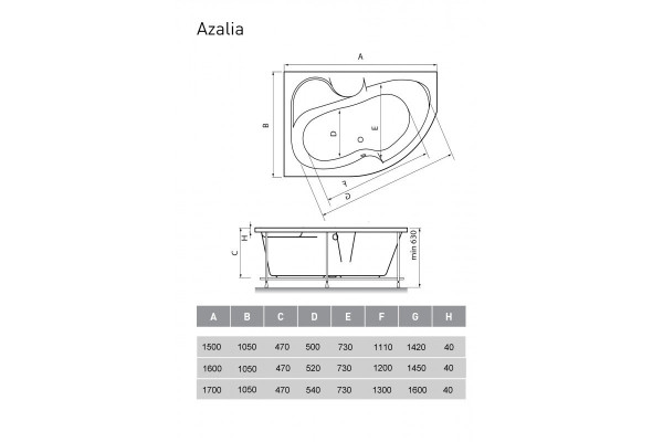 Ванна акриловая левосторонняя Vayer Azalia Гл000006728, 170x105. Фото 2