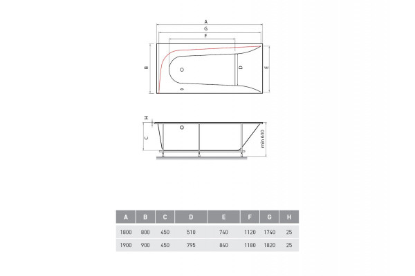 Ванна акриловая левосторонняя Vayer BOOMERANG Гл000010853, 190x90. Фото 2