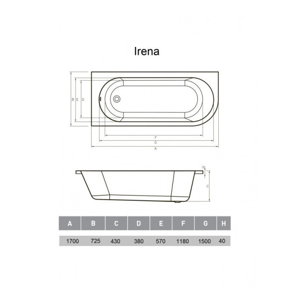 Ванна акриловая левосторонняя Vayer Irena Гл000026131, 170х72. Фото 2