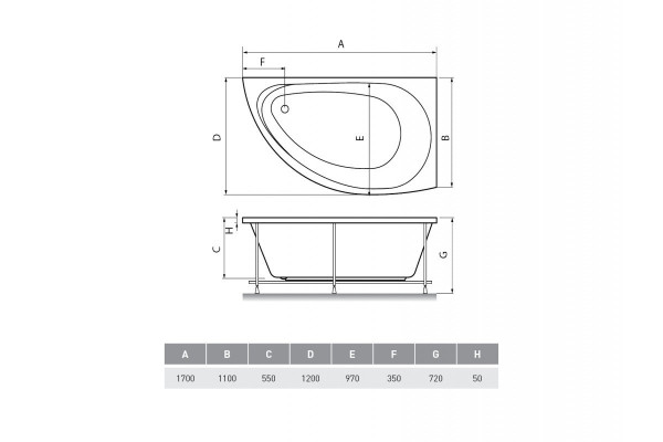 Ванна акриловая правосторонняя Relisan EcoPlus Ибица ППУ Гл000023038, 170x120. Фото 2
