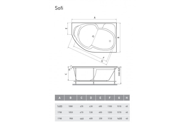 Ванна акриловая правосторонняя Relisan SOFI Гл000009445, 170x105. Фото 2