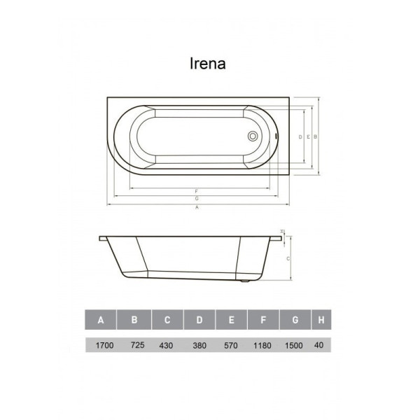 Ванна акриловая правосторонняя Vayer Irena Гл000026132, 170х72. Фото 2