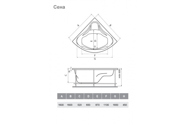 Ванна акриловая Relisan EcoPlus СЕНА Гл000025814, 160x160. Фото 2