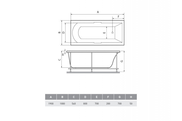 Ванна акриловая Relisan EcoPlus ТЕМЗА Гл000025013, 190x100. Фото 2
