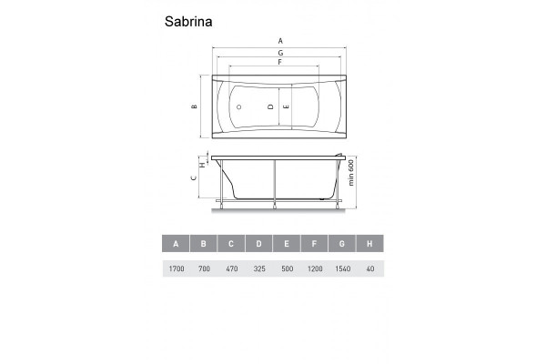 Ванна акриловая Relisan SABRINA Гл000024804, 170x70. Фото 2