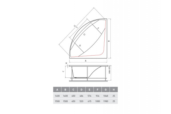 Ванна акриловая Vayer BOOMERANG Гл000010858, 140x140. Фото 2