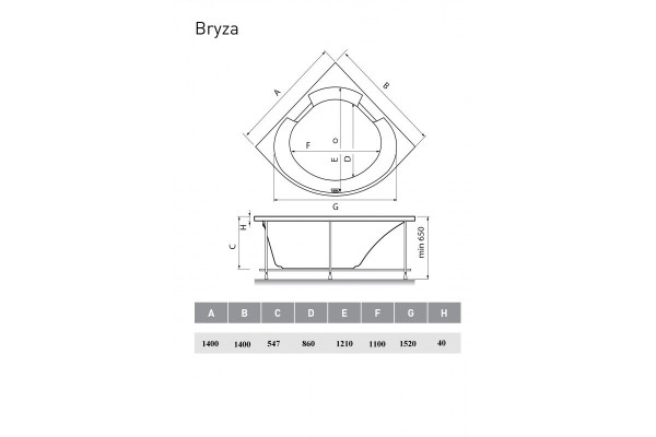 Ванна акриловая Vayer Bryza Гл000006820, 140x140. Фото 2