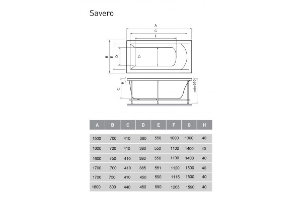 Ванна акриловая Vayer Savero Гл000010837, 170x70. Фото 2