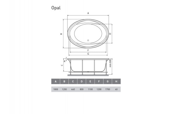 Ванна акриловая встраиваемая Vayer Opal Гл000006826, 180x120. Фото 2