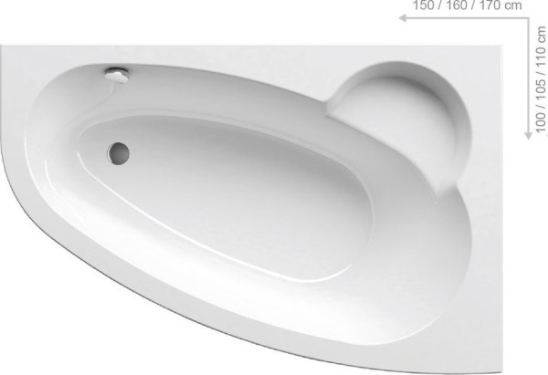 Ванна ASYMMETRIC 150х100 R белая. Фото 1