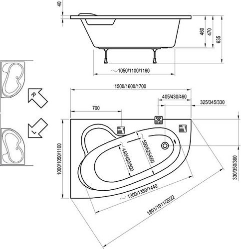 Ванна ASYMMETRIC 170x110 L белая. Фото 3
