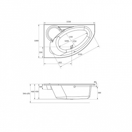 Ванна Cersanit асимметричная KALIOPE 153x100 правая. Фото 4