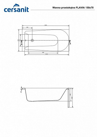 Ванна Cersanit прямоугольная FLAVIA 150x70 белый. Фото 4