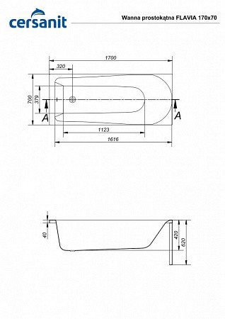 Ванна Cersanit прямоугольная FLAVIA 170x70 белый. Фото 4