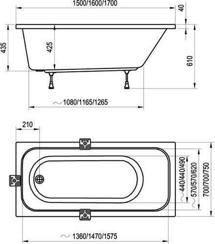 Ванна CHROME 160х70 белая. Фото 2