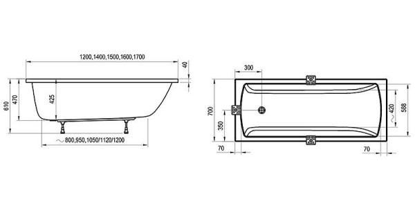Ванна CLASSIC II 170x70 N белая. Фото 2